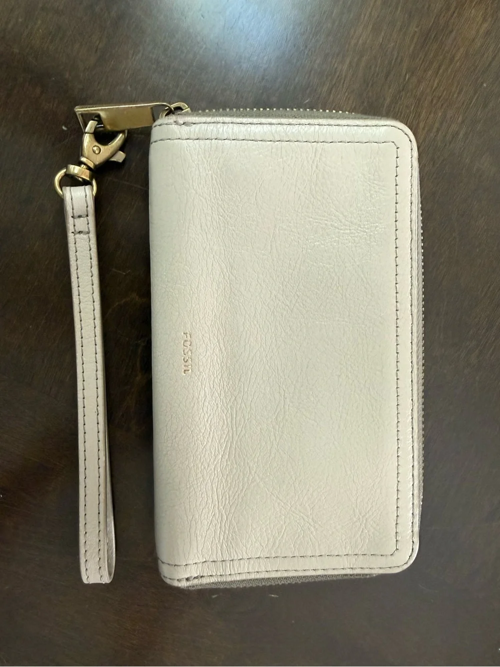 Fossil Leather Zip Wristlet in Light Gray